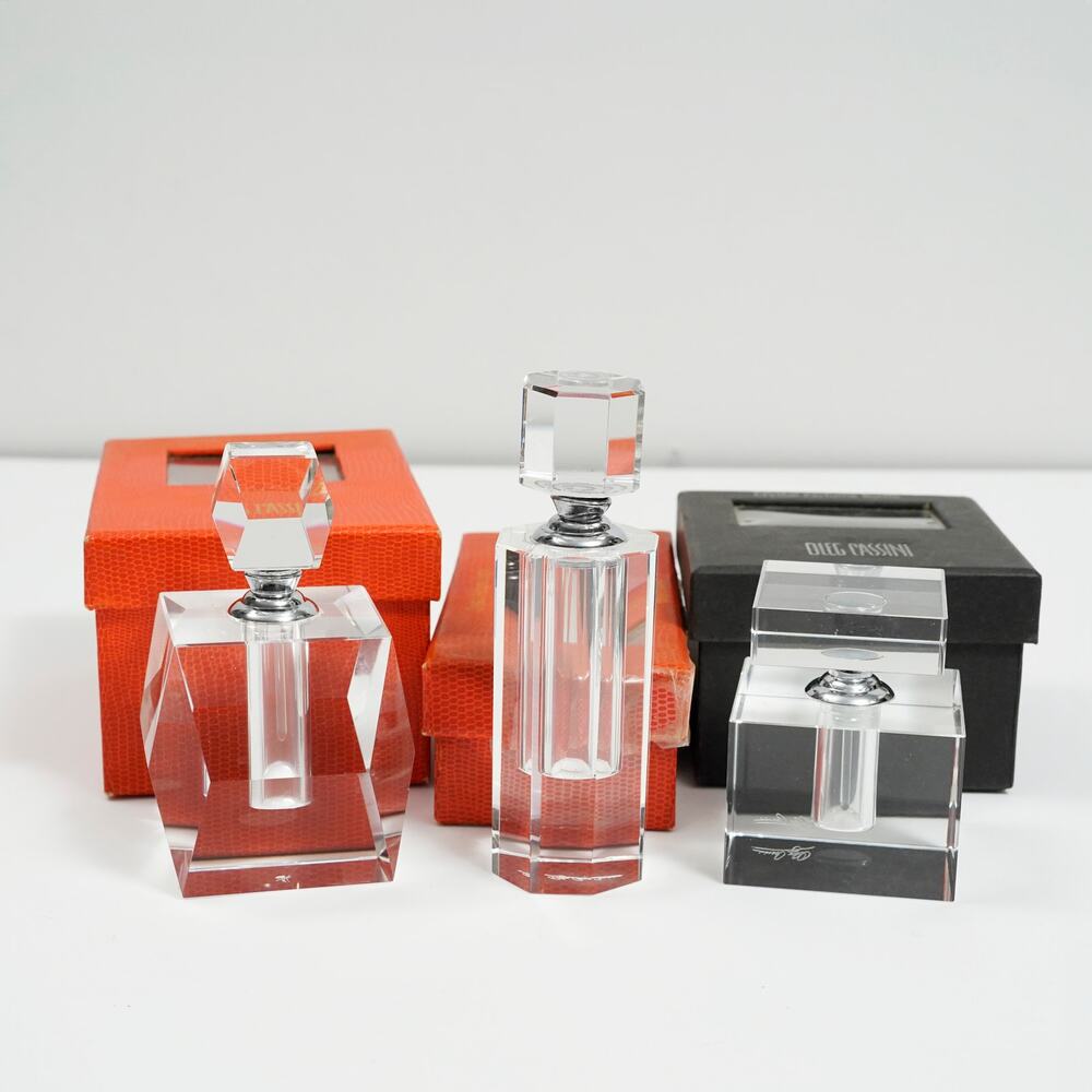 Oleg Cassini Crystal Perfume Bottle Lot 3 Vanity Display Vintage